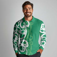 Pounamu Green Maori Long Sleeve Polo Shirt Koru Kowhaiwhai LT7 - Polynesian Pride