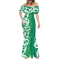Pounamu Green Maori Mermaid Dress Koru Kowhaiwhai LT7 - Polynesian Pride