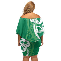 Pounamu Green Maori Off Shoulder Short Dress Koru Kowhaiwhai LT7 - Polynesian Pride