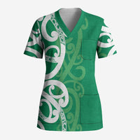 Pounamu Green Maori Scrub Top Koru Kowhaiwhai LT7 Adult Green - Polynesian Pride