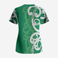 Pounamu Green Maori Scrub Top Koru Kowhaiwhai LT7 - Polynesian Pride