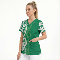 Pounamu Green Maori Scrub Top Koru Kowhaiwhai LT7 - Polynesian Pride