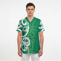 Pounamu Green Maori Scrub Top Koru Kowhaiwhai LT7 - Polynesian Pride