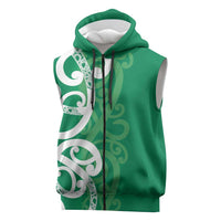 Pounamu Green Maori Sleeveless Zip Hoodie Koru Kowhaiwhai LT7 Green - Polynesian Pride
