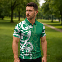 Pounamu Green Maori Zipper Polo Shirt Koru Kowhaiwhai LT7 - Polynesian Pride