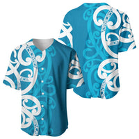 Azure Blue Maori Baseball Jersey Koru Kowhaiwhai LT7 - Polynesian Pride