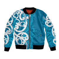 Azure Blue Maori Bomber Jacket Koru Kowhaiwhai LT7 Unisex Blue - Polynesian Pride