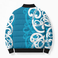 Azure Blue Maori Bomber Puffer Jacket Koru Kowhaiwhai LT7 - Polynesian Pride