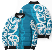 Azure Blue Maori Bomber Puffer Jacket Koru Kowhaiwhai LT7 - Polynesian Pride