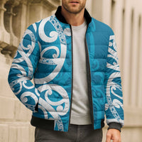 Azure Blue Maori Bomber Puffer Jacket Koru Kowhaiwhai LT7 - Polynesian Pride
