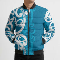 Azure Blue Maori Bomber Puffer Jacket Koru Kowhaiwhai LT7 - Polynesian Pride
