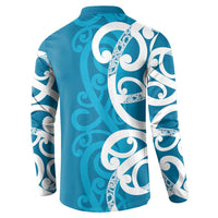 Azure Blue Maori Button Sweatshirt Koru Kowhaiwhai LT7 - Polynesian Pride