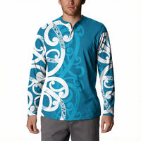 Azure Blue Maori Button Sweatshirt Koru Kowhaiwhai LT7 - Polynesian Pride