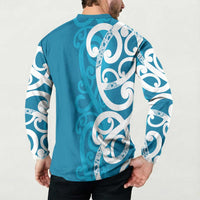 Azure Blue Maori Button Sweatshirt Koru Kowhaiwhai LT7 - Polynesian Pride
