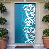 Azure Blue Maori Door Cover Koru Kowhaiwhai LT7 Blue - Polynesian Pride