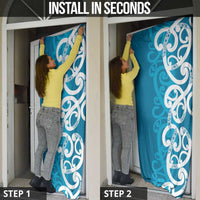 Azure Blue Maori Door Cover Koru Kowhaiwhai LT7 - Polynesian Pride