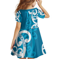 Azure Blue Maori Family Matching Off The Shoulder Long Sleeve Dress and Hawaiian Shirt Koru Kowhaiwhai - Polynesian Pride