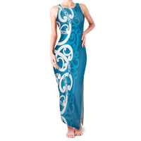 Azure Blue Maori Family Matching Tank Maxi Dress and Hawaiian Shirt Koru Kowhaiwhai - Polynesian Pride