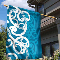 Azure Blue Maori Garden Flag Koru Kowhaiwhai LT7 - Polynesian Pride