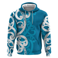 Azure Blue Maori Hoodie Koru Kowhaiwhai - Polynesian Pride