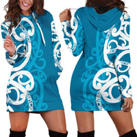 Azure Blue Maori Hoodie Dress Koru Kowhaiwhai LT7 - Polynesian Pride