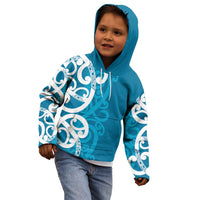 Azure Blue Maori Kid Hoodie Koru Kowhaiwhai LT7 - Polynesian Pride