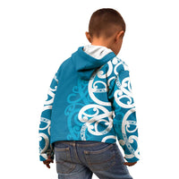 Azure Blue Maori Kid Hoodie Koru Kowhaiwhai LT7 - Polynesian Pride