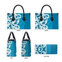 Azure Blue Maori Leather Bag Koru Kowhaiwhai - Polynesian Pride