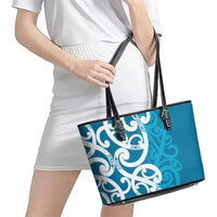 Azure Blue Maori Leather Tote Bag Koru Kowhaiwhai - Polynesian Pride