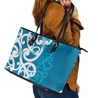 Azure Blue Maori Leather Tote Bag Koru Kowhaiwhai - Polynesian Pride