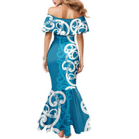 Azure Blue Maori Mermaid Dress Koru Kowhaiwhai LT7 - Polynesian Pride