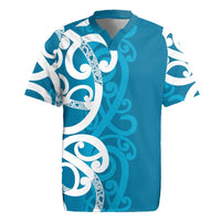 Azure Blue Maori Rugby Jersey Koru Kowhaiwhai LT7 Blue - Polynesian Pride