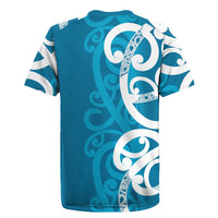 Azure Blue Maori Rugby Jersey Koru Kowhaiwhai LT7 - Polynesian Pride