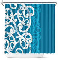 Azure Blue Maori Shower Curtain Koru Kowhaiwhai LT7 Blue - Polynesian Pride
