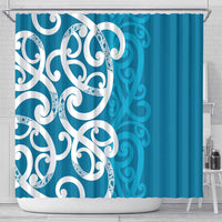 Azure Blue Maori Shower Curtain Koru Kowhaiwhai LT7 - Polynesian Pride