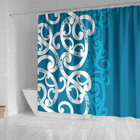 Azure Blue Maori Shower Curtain Koru Kowhaiwhai LT7 - Polynesian Pride