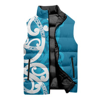 Azure Blue Maori Sleeveless Puffer Jacket Koru Kowhaiwhai LT7 - Polynesian Pride