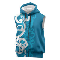 Azure Blue Maori Sleeveless Zip Hoodie Koru Kowhaiwhai LT7 Blue - Polynesian Pride