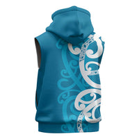 Azure Blue Maori Sleeveless Zip Hoodie Koru Kowhaiwhai LT7 - Polynesian Pride