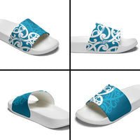 Azure Blue Maori Slide Sandals Koru Kowhaiwhai - Polynesian Pride