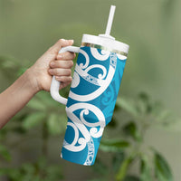 Azure Blue Maori Tumbler With Handle Koru Kowhaiwhai - Polynesian Pride