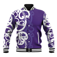 Violet Green Maori Baseball Jacket Koru Kowhaiwhai LT7 Unisex Violet - Polynesian Pride