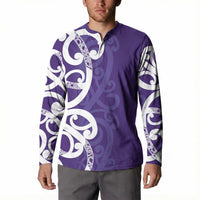 Violet Green Maori Button Sweatshirt Koru Kowhaiwhai LT7 - Polynesian Pride