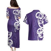 Violet Green Maori Couples Matching Puletasi and Hawaiian Shirt Koru Kowhaiwhai LT7 - Polynesian Pride