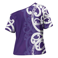 Violet Green Maori Cross Shoulder Shirt Koru Kowhaiwhai LT7 - Polynesian Pride