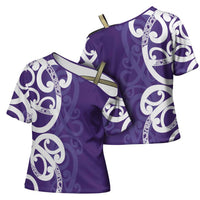 Violet Green Maori Cross Shoulder Shirt Koru Kowhaiwhai LT7 - Polynesian Pride