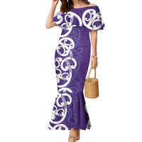 Violet Green Maori Family Matching Mermaid Dress and Hawaiian Shirt Koru Kowhaiwhai - Polynesian Pride
