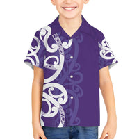 Violet Green Maori Family Matching Off The Shoulder Long Sleeve Dress and Hawaiian Shirt Koru Kowhaiwhai - Polynesian Pride