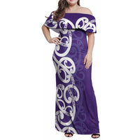 Violet Green Maori Family Matching Off Shoulder Maxi Dress and Hawaiian Shirt Koru Kowhaiwhai - Polynesian Pride