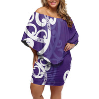 Violet Green Maori Family Matching Off Shoulder Short Dress and Hawaiian Shirt Koru Kowhaiwhai - Polynesian Pride